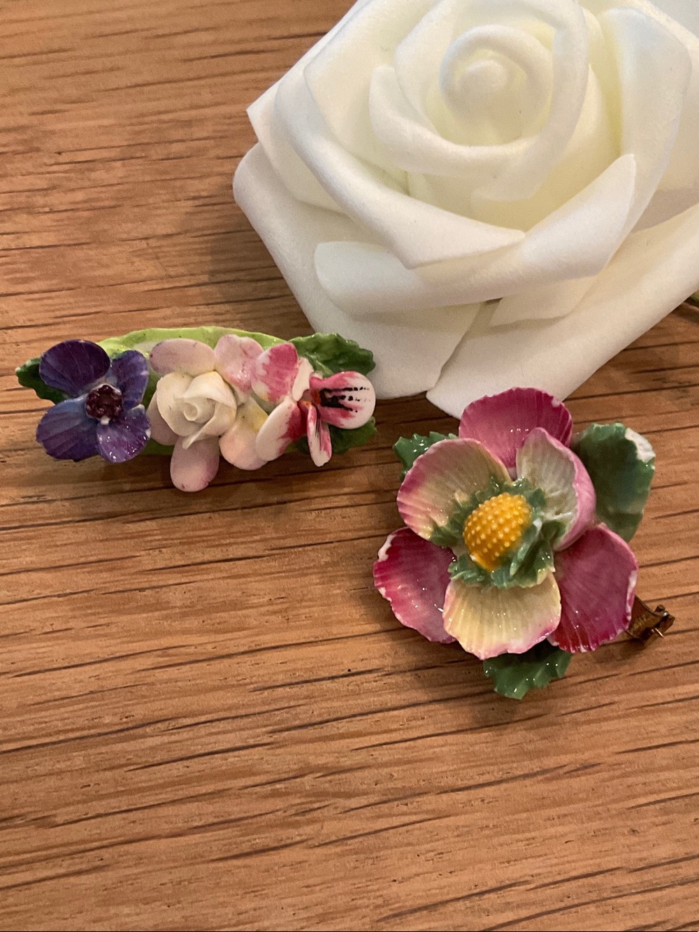 Collectible Pair Vintage English Bone China Floral Brooches. 1950’s